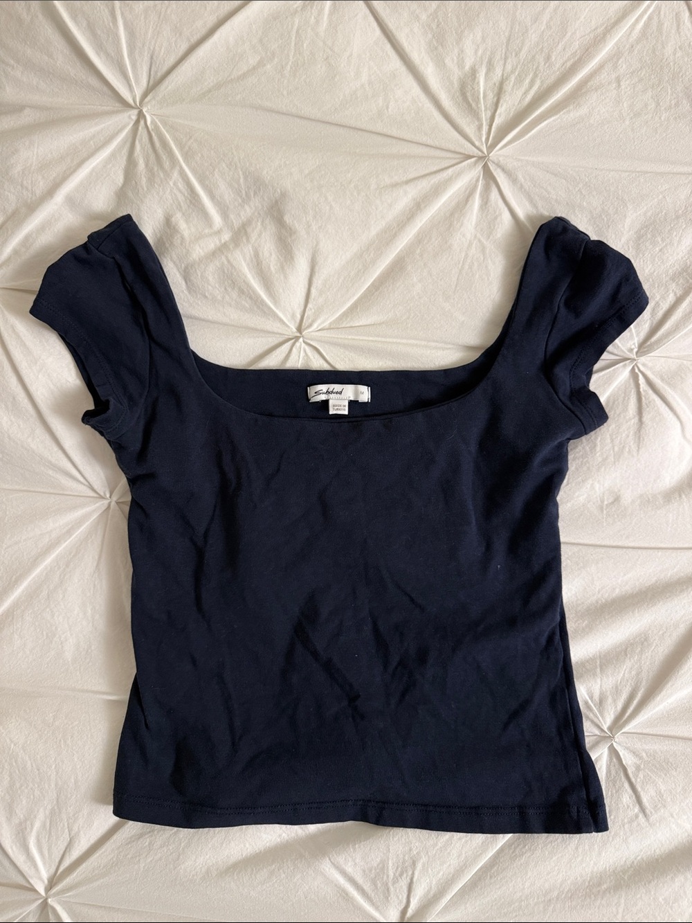 Subdued Navy Scoop Neck Short Sleeve Top